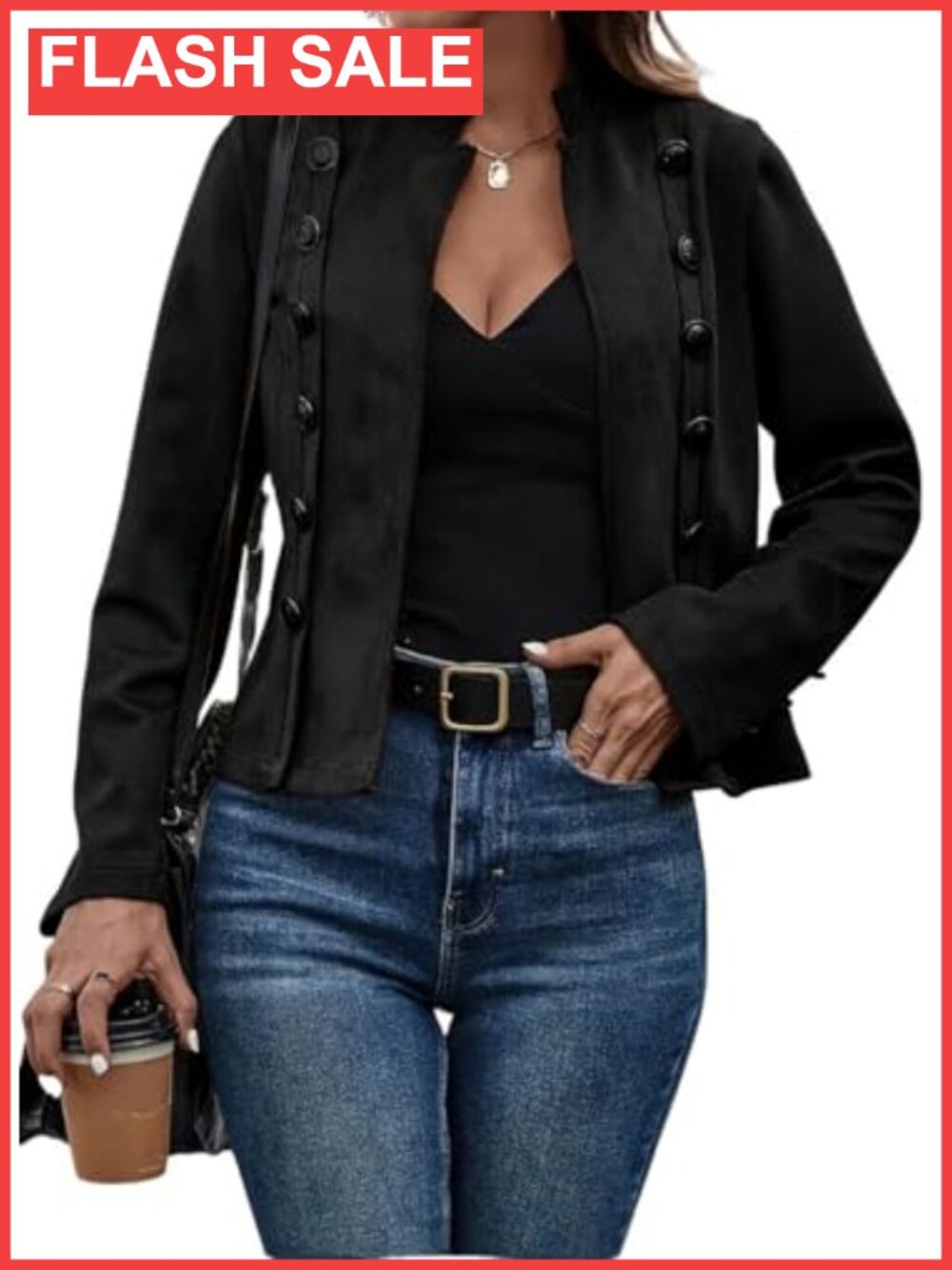 Faux Suede Leather Jacket Women's Long Sleeve Cropped Blazer Casual Business